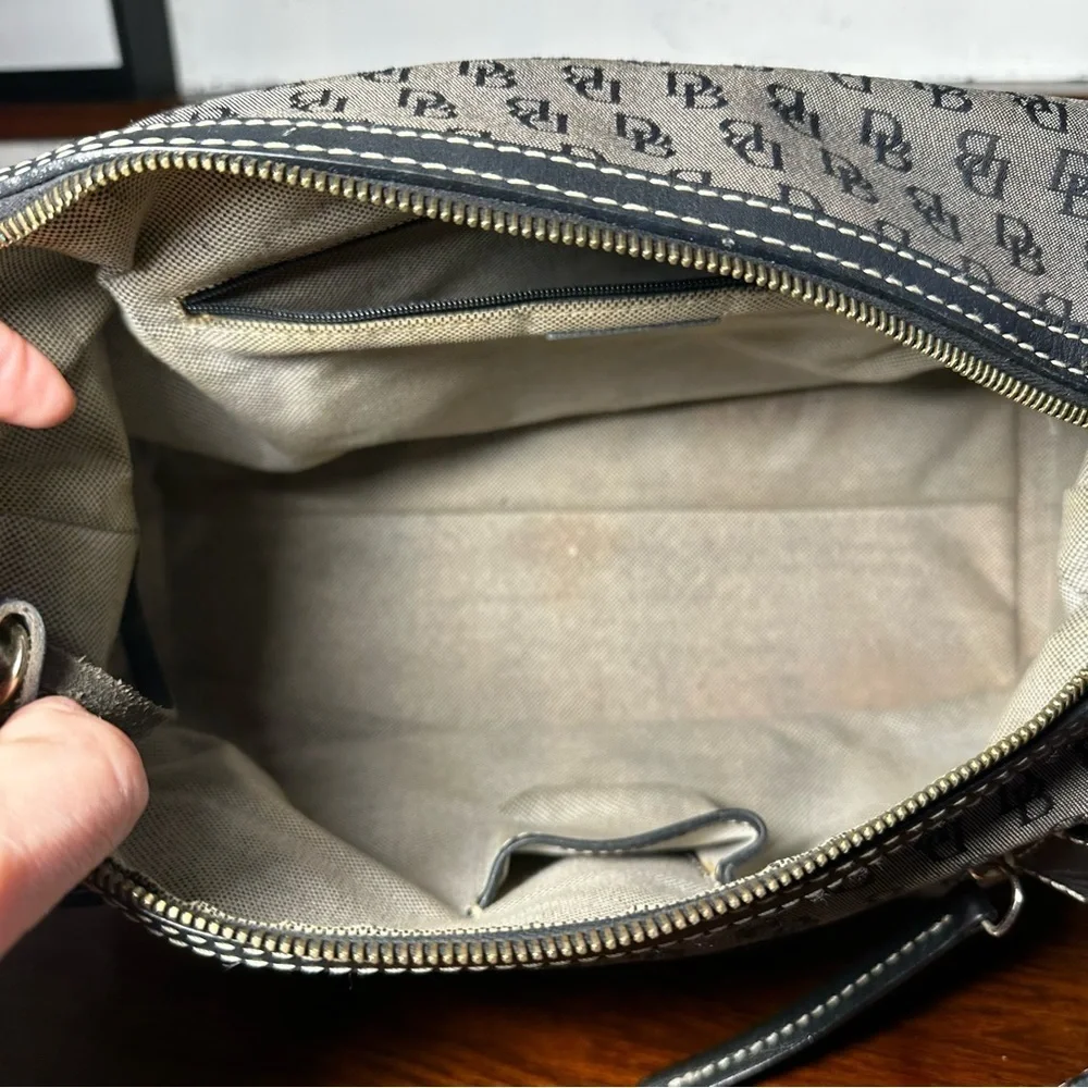 Dooney & Bourke Black Canvas & Leather Zip Top Satchel K640808 GUC